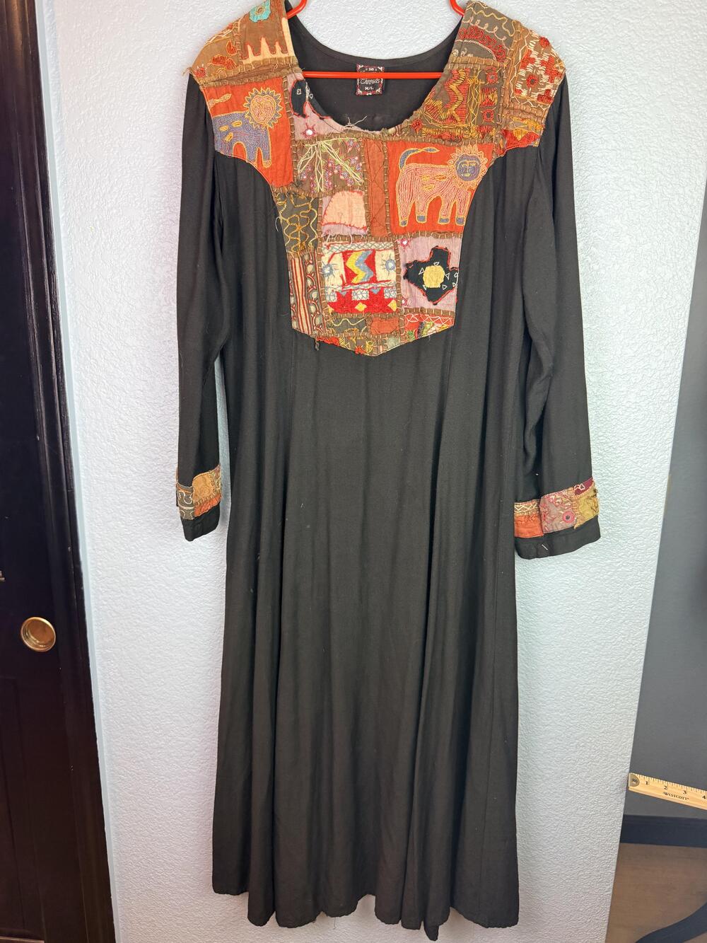 Sacred Threads Dress Womens M/L Black Patchwork Embroidered Kaftan Maxi